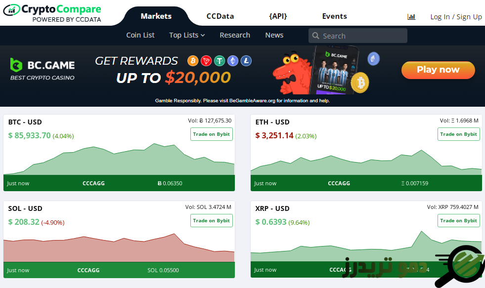 سایت CryptoCompare